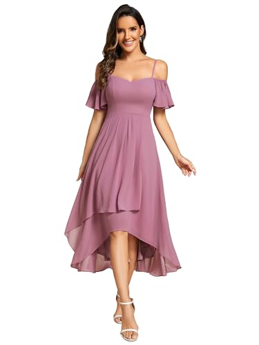 Abendkleider Damen Elegante Sommerkleider Midi A-Linie Kleid Sling Chiffon Hochzeit Gastkleider Brautjungfer Kleider Kurz Orchidee 54 von Ever-Pretty