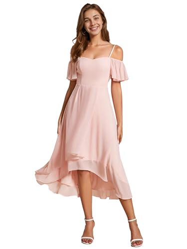 Abendkleider Damen Elegante Sommerkleider Midi A-Linie Kleid Sling Chiffon Hochzeit Gastkleider Brautjungfer Kleider Kurz Rosa 46 von Ever-Pretty