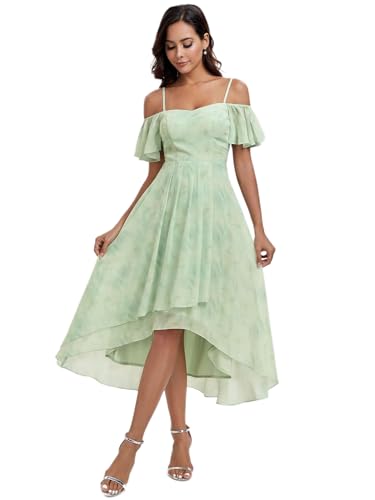 Abendkleider Damen Elegante Sommerkleider Midi A-Linie Kleid Sling Chiffon Hochzeit Gastkleider Brautjungfer Kleider Kurz Rosa Hellgrün 50 von Ever-Pretty