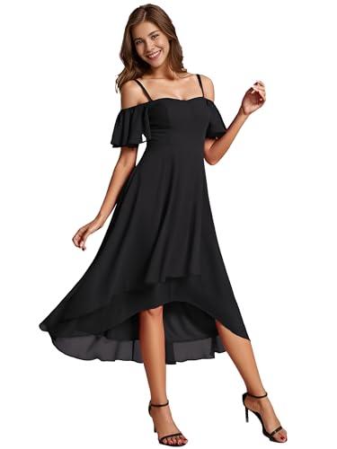 Abendkleider Damen Elegante Sommerkleider Midi A-Linie Kleid Sling Chiffon Hochzeit Gastkleider Brautjungfer Kleider Kurz Schwarz 46 von Ever-Pretty