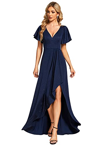 Damen Abendkleid V Ausschnitt Kurze Herbstkleid Ärmel A Linien Kleid Für Party Navy Blau 44 von Ever-Pretty