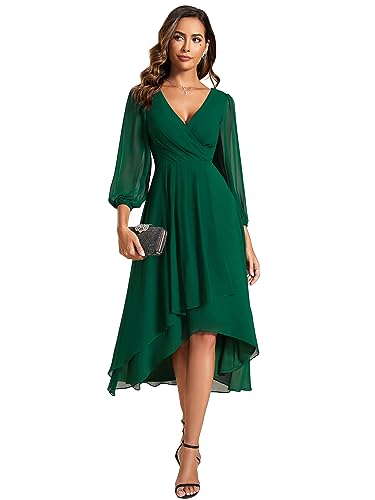 Damen Cocktailkleid V Ausschnitt Lange Ärmel A Linie Kleid Für Party Halloween Dunkelgrün 44 von Ever-Pretty