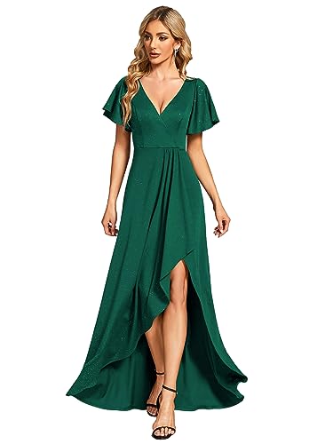 Damen Weihnachten Abendkleid V Ausschnitt Kurze Ärmel A Linien Kleid Für Party Dunkelgrün 48 von Ever-Pretty