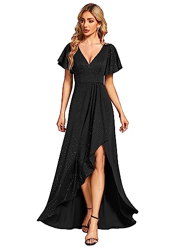 Damen Winter Abendkleid V Ausschnitt Kurze Ärmel A Linien Kleid Für Party Schwarz 40 von Ever-Pretty