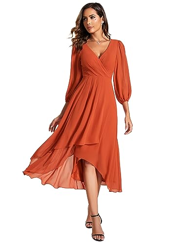 Damen Winterkleider A Linie Kleid V Ausschnitt Glitzer Partykleid Für Abschlussball Weihnachten Karamell Orange 36 von Ever-Pretty