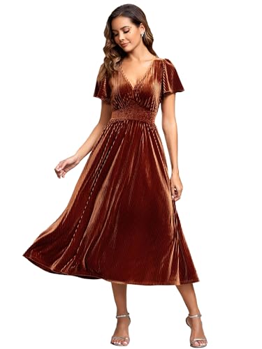 Ever-Pretty Abendkleid Damen Elegantes Samt Midi Zeremonie V-Ausschnitt Cocktailkleid Braun 36 von Ever-Pretty