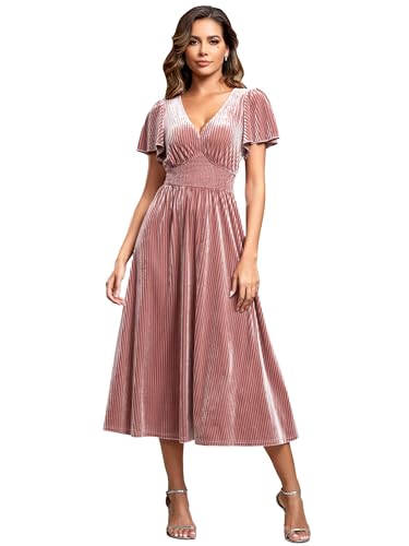 Ever-Pretty Abendkleid Damen Elegantes Samt Midi Zeremonie V-Ausschnitt Cocktailkleid Orchidee 40 von Ever-Pretty