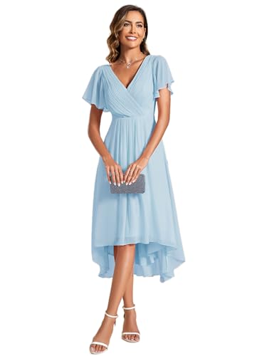 Ever-Pretty Abendkleid Damen Knielang A-Line Cocktailkleid Elegant für Hochzeit High Low Festliche Kleider Himmelblau 38 von Ever-Pretty