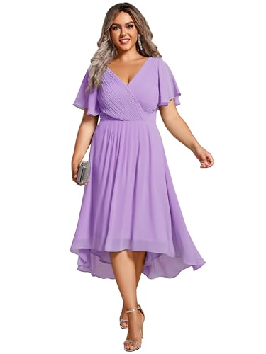 Ever-Pretty Abendkleid Damen Knielang A-Line Cocktailkleid Elegant für Hochzeit High Low Festliche Kleider Lavendel 58 von Ever-Pretty