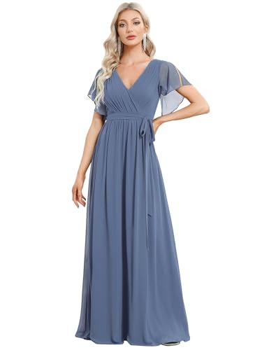 Ever-Pretty Abendkleid Damen Knielang A-Line Cocktailkleid Elegant für Hochzeit High Low Festliche Kleider Staubige Marine 56 von Ever-Pretty