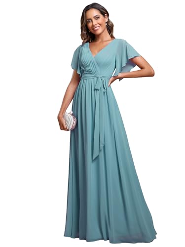 Ever-Pretty Abendkleid Damen Knielang A-Line Cocktailkleid Elegant für Hochzeit High Low Festliche Kleider Staubiges Blau 56 von Ever-Pretty