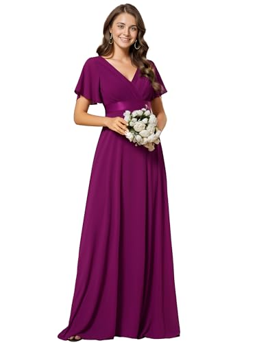 Ever-Pretty Abendkleid Für Damen Kurzärmelig Elegantes Partykleid Für Hochzeitsgäste Lila Rot 42 von Ever-Pretty