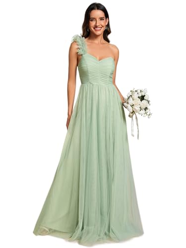 Ever-Pretty Abendkleid Lang Elegant für Hochzeit Eine Schulter A-Linie Ballkleider Damen Brautjungferkleider Chiffon Geschlitztes Kleid Minzgrün 36 von Ever-Pretty
