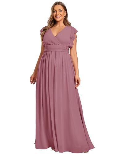 Ever-Pretty Abendkleid Lang Elegant für Hochzeit V-Ausschnitt A-Linie Ballkleider Damen Neckholder Brautjungferkleider Chiffon Orchidee 52 von Ever-Pretty
