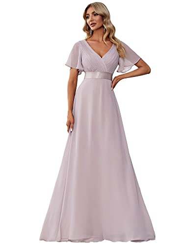 Ever-Pretty Damen A-Linie Chiffon Brautjungfernkleid V Ausschnitt Chiffon Hochzeit Bodenlang Abendkleid Lila 38EU von Ever-Pretty