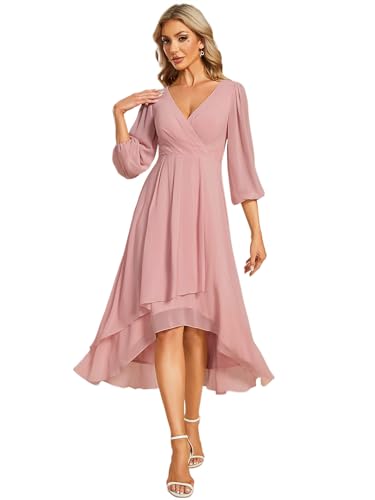 Ever-Pretty Abendkleid für Damen, A-Linie High Low V-Ausschnitt Langarm für Hochzeit Chic EG01926-P, Staubrosa., 34 von Ever-Pretty