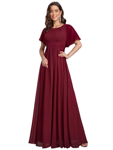 Ever-Pretty Abendkleider Chiffon Lang Ballkleider Kurze Ärmel Rundhalsausschnitt Festliche Kleider für Damen Burgund 48 von Ever-Pretty
