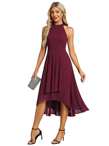 Ever-Pretty Abendkleider Cocktailkleider Abendkleider Elegant für Hochzeit Damen Sommer Brautkleider Midi Chiffon ärmellos Burgund 44 von Ever-Pretty