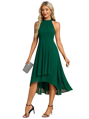 Ever-Pretty Abendkleider Cocktailkleider Abendkleider Elegant für Hochzeit Damen Sommer Brautkleider Midi Chiffon ärmellos Dunkelgrün 52 von Ever-Pretty