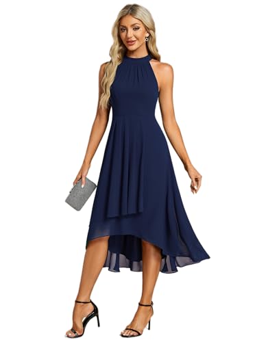 Ever-Pretty Abendkleider Cocktailkleider Abendkleider Elegant für Hochzeit Damen Sommer Brautkleider Midi Chiffon ärmellos Navy Blau 48 von Ever-Pretty