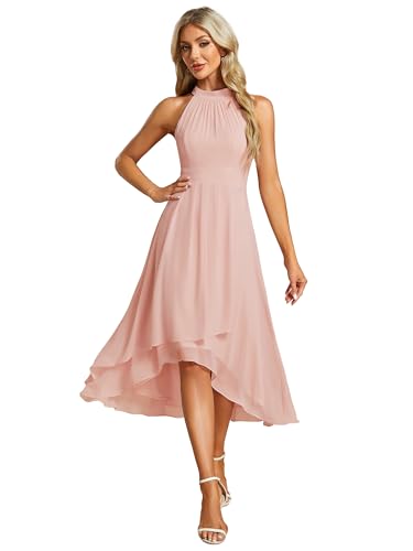 Ever-Pretty Abendkleider Cocktailkleider Abendkleider Elegant für Hochzeit Damen Sommer Brautkleider Midi Chiffon ärmellos Rosa 44 von Ever-Pretty