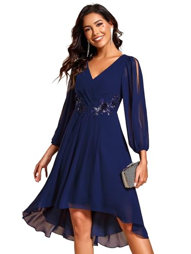 Ever-Pretty Abendkleider Damen Elegant Langarm Kurz Vorne Und Hinten aus Chiffon mit Langen Applikationen Navy Blau 52 Ever-Pretty Abendkleider Damen Elegant Langarm Kurz Vorne Und Hinten aus Chiffon mit Langen Applikationen Navy Blau 52 von Ever-Pretty