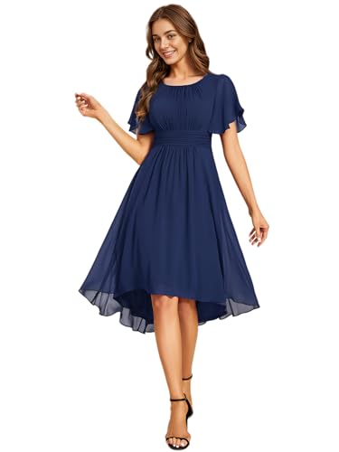 Ever-Pretty Abendkleider Damen Elegant für Hochzeit Hochzeitsgäste Kleid A-Line Knielang High-Low Cocktailkleid Festliche Kleider Navy Blau 50 von Ever-Pretty