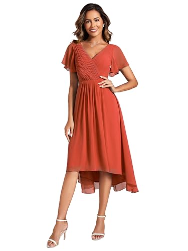 Ever-Pretty Abendkleider Damen Elegant für Hochzeit Knielang A-Line Cocktailkleid High Low Festliche Kleider Gebranntes Orange 40 von Ever-Pretty