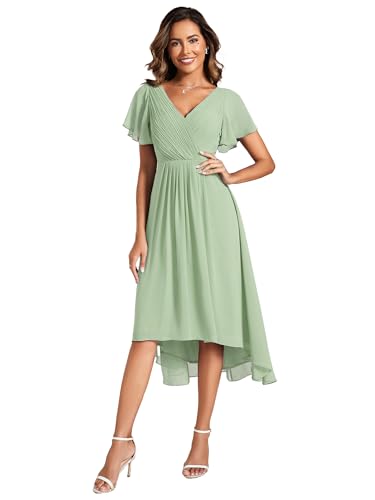 Ever-Pretty Abendkleider Damen Elegant für Hochzeit Knielang A-Line Cocktailkleid High Low Festliche Kleider Minzgrün 40 von Ever-Pretty