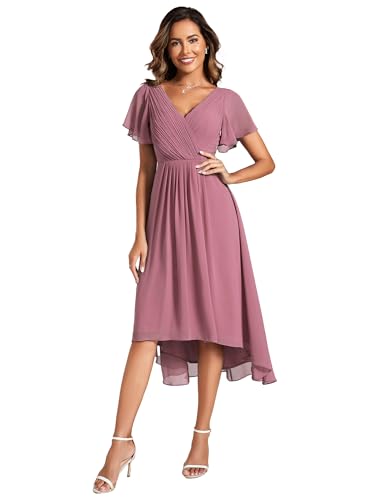 Ever-Pretty Abendkleider Damen Elegant für Hochzeit Knielang A-Line Cocktailkleid High Low Festliche Kleider Orchidee 38 von Ever-Pretty