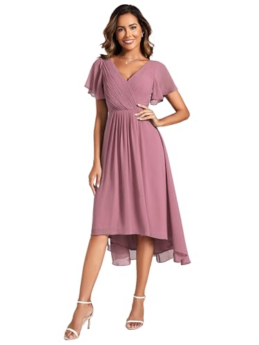 Ever-Pretty Abendkleider Damen Elegant für Hochzeit Knielang A-Line Cocktailkleid High Low Festliche Kleider Orchidee 52 von Ever-Pretty