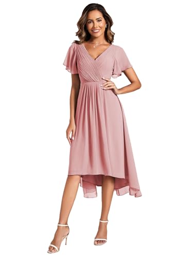 Ever-Pretty Abendkleider Damen Elegant für Hochzeit Knielang A-Line Cocktailkleid High Low Festliche Kleider Staubige Rose 56 von Ever-Pretty