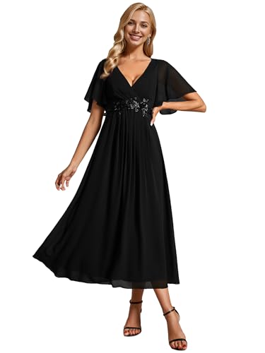 Ever-Pretty Abendkleider Damen Elegant für Hochzeit Knöchellang Hochzeitsgäste Kleid Cocktailkleid Festliche Kleider Schwarz 58 von Ever-Pretty