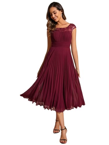 Ever-Pretty Abendkleider Damen Elegante Mittellange Chiffon Kurze Ärmel Cocktailkleider Abschlussballkleider Klassisch Burgund 44 von Ever-Pretty