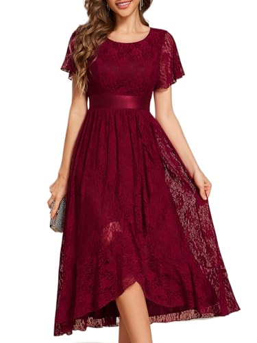 Ever-Pretty Abendkleider Damen Lang Rundhalsausschnitt Brautjungfernkleid Midi Ballkleider Chiffon V-Ausschnitt Cocktailkleid Kurze Ärmel Burgund 48 von Ever-Pretty