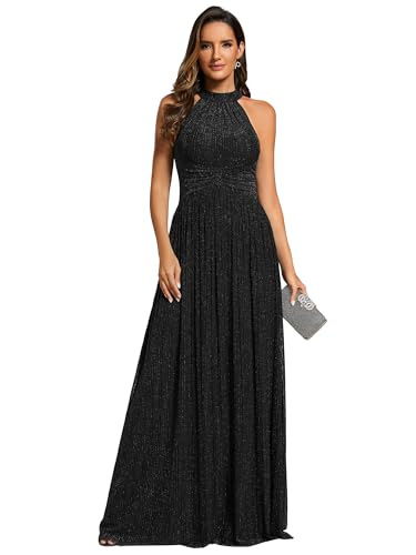 Ever-Pretty Abendkleider Elegant für Hochzeit Ärmellos Kleid Elegant Damen Festlich Lang Ballkleid Maxi Hell A Line Schwarz 48 von Ever-Pretty