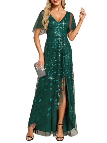 Ever-Pretty Abendkleider Lange Chiffon V-Ausschnitt Hochzeitskleider Brautjungfernkleider Gästekleider Dunkelgrün 48 von Ever-Pretty