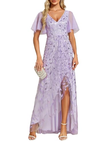 Ever-Pretty Abendkleider Lange Chiffon V-Ausschnitt Hochzeitskleider Brautjungfernkleider Gästekleider Lavendel 36 von Ever-Pretty