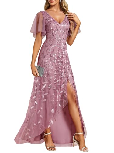 Ever-Pretty Abendkleider Lange Chiffon V-Ausschnitt Hochzeitskleider Brautjungfernkleider Gästekleider Orchidee 42 von Ever-Pretty