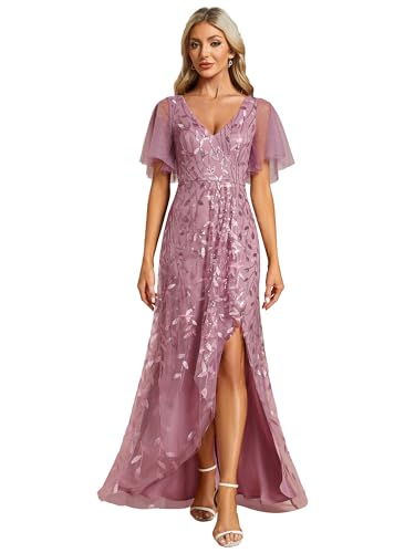Ever-Pretty Abendkleider Lange Chiffon V-Ausschnitt Hochzeitskleider Brautjungfernkleider Gästekleider Orchidee 50 von Ever-Pretty