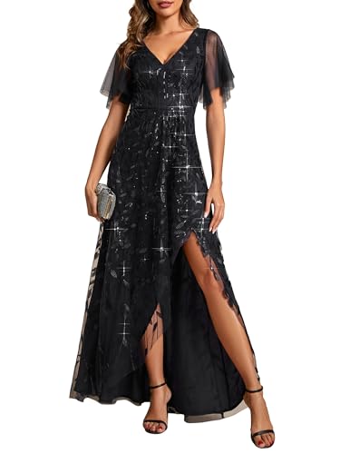 Ever-Pretty Abendkleider Lange Chiffon V-Ausschnitt Hochzeitskleider Brautjungfernkleider Gästekleider Schwarz 44 von Ever-Pretty