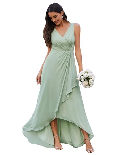 Ever-Pretty Abendkleider Lange Elegante Hochzeit Ärmellose A-Linie Ballkleider Damen Brautjungfernkleider Chiffon Unregelmäßige Kleider Minzgrün 36 von Ever-Pretty