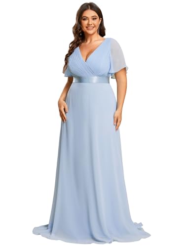 Ever-Pretty Abendkleider V-Ausschnitt Ballkleider Damen Lang Kurze Ärmel Brautjungfernkleider Chiffon Eisblau 46 von Ever-Pretty