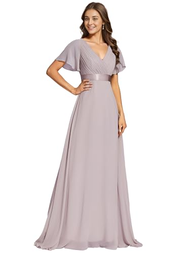Ever-Pretty Abendkleider V-Ausschnitt Ballkleider Damen Lang Kurze Ärmel Brautjungfernkleider Chiffon Lila 44 von Ever-Pretty