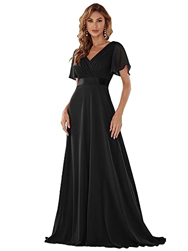 Ever-Pretty Abendkleider V-Ausschnitt Ballkleider Damen Lang Kurze Ärmel Brautjungfernkleider Chiffon Schwarz 34 von Ever-Pretty