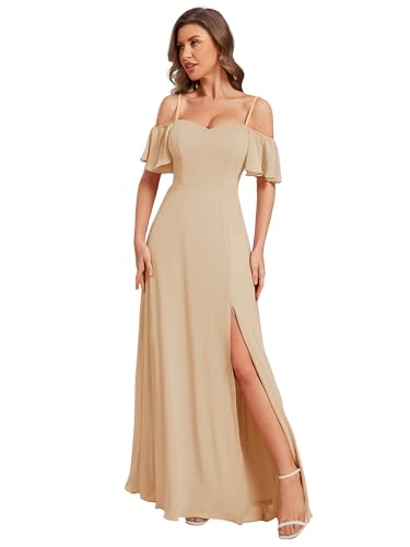 Ever-Pretty Abiballkleider Lang Damen Rüschen Eine Schulter Kurzarm Empire A Linie Chiffon Lange Abendkleider Mit Dekolletiert Holzkohle 44 von Ever-Pretty