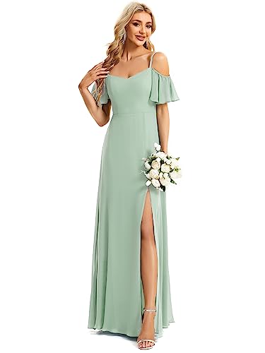 Ever-Pretty Abiballkleider Lang Damen Rüschen Eine Schulter Kurzarm Empire A Linie Chiffon Lange Abendkleider Mit Dekolletiert Minzgrün 36 von Ever-Pretty