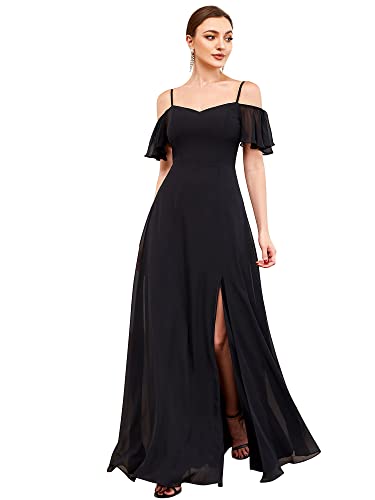 Ever-Pretty Abiballkleider Lang Damen Rüschen Eine Schulter Kurzarm Empire A Linie Chiffon Lange Abendkleider Mit Dekolletiert Schwarz 36 von Ever-Pretty