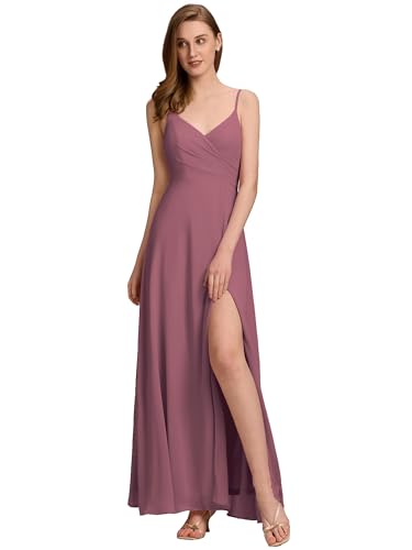 Ever-Pretty Brautjungfernkleid Lang Damen Chiffon V-Ausschnitt mit Seitenschlitz Elegantes Abendkleid für Hochzeit Orchidee 48 von Ever-Pretty