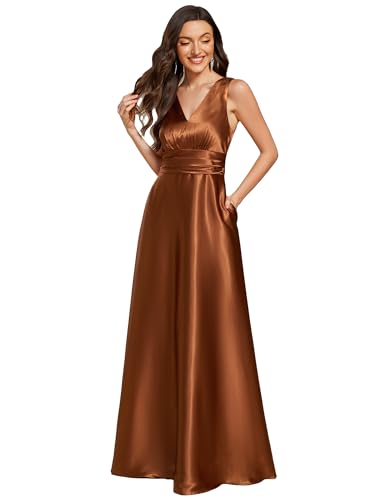 Ever-Pretty Brautjungfernkleid für Damen, Satin, Taschen, V-Ausschnitt, Empire-Taille, ärmellos, ES02326, bronze, 52 Ever-Pretty Brautjungfernkleid für Damen, Satin, Taschen, V-Ausschnitt, Empire-Taille, ärmellos, ES02326, bronze, 52 von Ever-Pretty